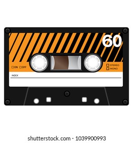 Retro audio cassette, realistic illustration isolated on white.