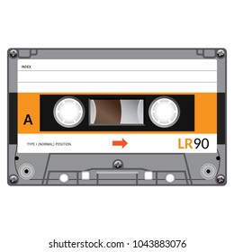 Retro audio cassette, realistic illustration isolated on white.