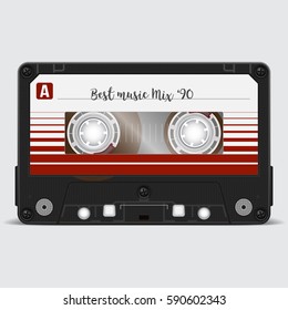 Retro audio cassette. Realistic vector cassette on a white background.