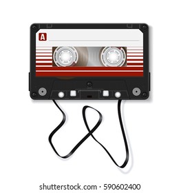Retro audio cassette. Realistic vector cassette on a white background.