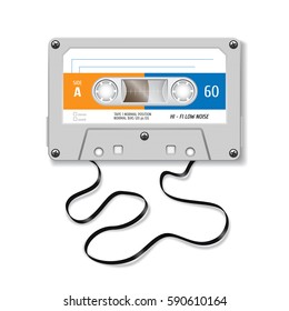 Retro audio cassette. Realistic vector cassette on a white background.