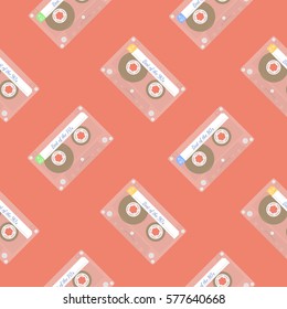 Retro audio cassette seamless pattern.