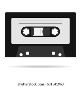Retro audio cassette with shadow, icon audio cassette. Flat design, vector illustration, vector.