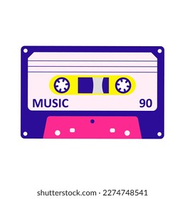 Retro audio cassette tape.  Cartoon trendy vector illustration.