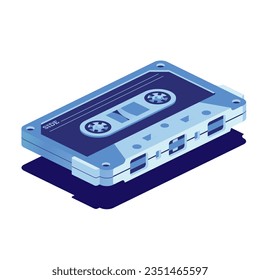 Retro Audio Cassette Tape isolated on white. Isometric Music Concept. Retro Device from 80s and 90s. Vector Illustration.