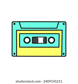 Retro Audio Cassette. Audio tape with music record. 90s nostalgic musical equipment. Pop culture Y2K design. 90s 00s style hand drawn vector illustration