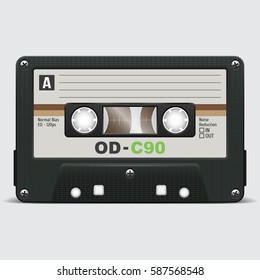 Retro audio cassette. Audio tape. Old technology. Realistic vector cassette on a white background.