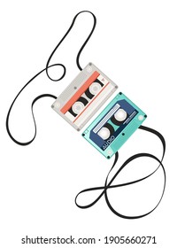 Retro audio cassette tape with tangled retro pattern vector illustration on white background