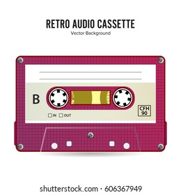 Retro Audio Cassette Vector. Detailed Retro C90 Audio Cassette With Place For Title