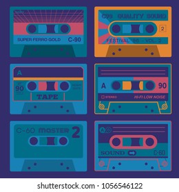 Retro audio cassettes set 2. Vintage set of old school technology.