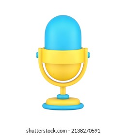 Retro Audio Microphone For Loud Voice Speaking 3d Icon Vector Illustration. Vintage Studio Mic On Rack Device For Broadcasting Or Recording Audio Sound Isolated. Live Stage Radio Speak