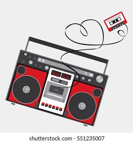 Retro audio player in a flat style. Vector illustration for a card or poster, print on clothes. Music.