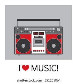 Retro audio player in a flat style. Vector illustration for a card or poster, print on clothes. Music.