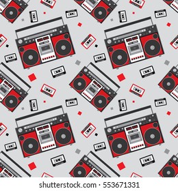 Retro audio player in a flat style. Vector illustration for a card or poster, print on clothes. Music.