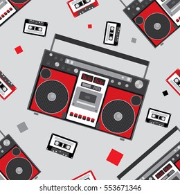 Retro audio player in a flat style. Vector illustration for a card or poster, print on clothes. Music.