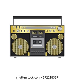 Retro audio player in a flat style. Vector illustration for a card or poster, print on clothes. Music.