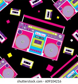 Retro audio player in a flat style. Vector illustration for a card or poster, print on clothes. Music.