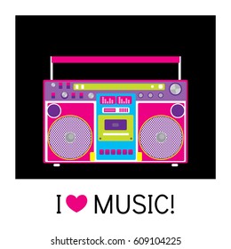 Retro audio player in a flat style. Vector illustration for a card or poster, print on clothes. Music.