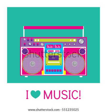 Retro audio player in a flat style. Vector illustration for a card or poster, print on clothes. Music.