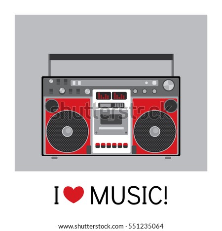 Retro audio player in a flat style. Vector illustration for a card or poster, print on clothes. Music.