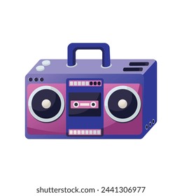 Retro audio player in memphis style. Tape recorder, cassette vector illustration on white background. Music box. Nostalgia for 90s. 