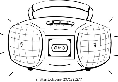 Retro audio portable stereo music record player of 90s .Vector illustration.