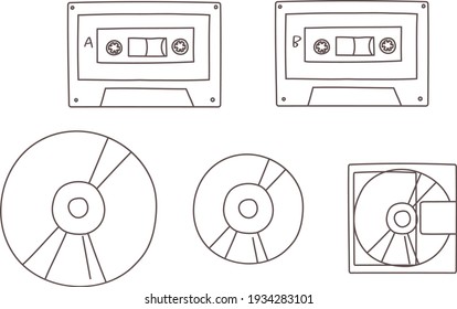 Retro audio related hand-drawn illustration set 