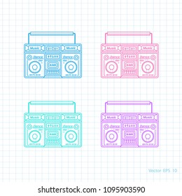 Retro audio set .Painted tape recorder