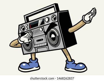 retro audio stereo tape mascot character dabbing 