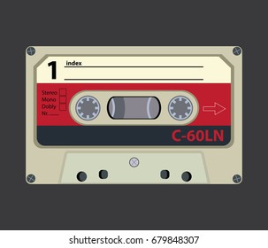 Retro audio tape cassette. Flat design vector illustration.