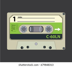 Retro audio tape cassette. Flat design vector illustration.