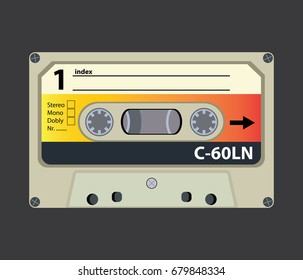 Retro audio tape cassette. Flat design vector illustration.