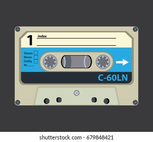 Retro audio tape cassette. Flat design vector illustration.