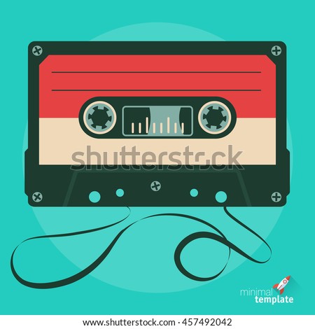 Retro audio tape cassette. Flat design vector illustration.