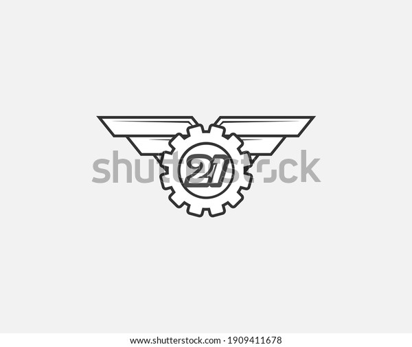 Retro Auto care. automotive logo. retro\
Flywheel Shield and wings with number . logo design concept\
illustration in white\
background