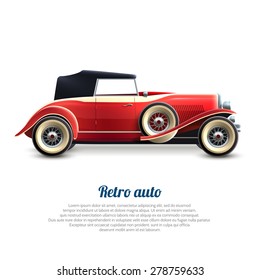 Retro auto red classic cabriolet car profile poster vector illustration