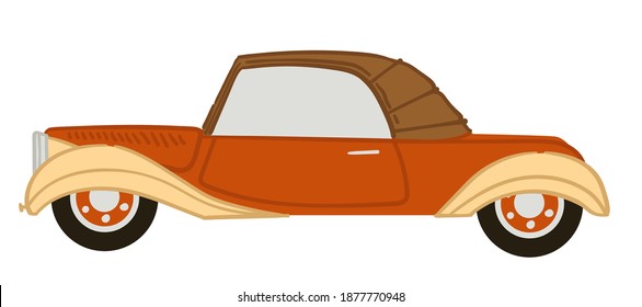 Retro automobile, isolated polished vintage american car with wide glass. Parked auto, old fashioned vehicle popular in past. Sports machine with stylish bumper and look. Vector in flat style