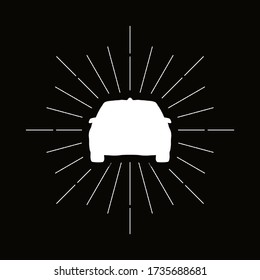 Retro automobile, sedan silhouette. Transportation industry symbol. Car maintenance service logo