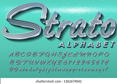 A retro automobile-style chrome script font. This alphabet is typical of the lettering plaques on vintage cars from the 1950s through 1970s
