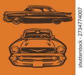 Retro Automotive Art Front and Side View of a 