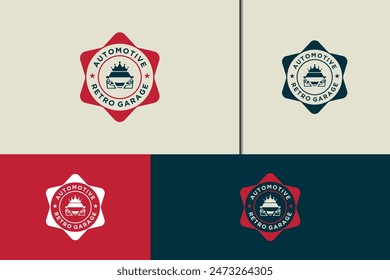 Retro automotive emblem logo design. Custom workshop with star shape badge