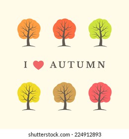 Retro autumn card with colorful trees