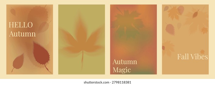 A Retro Autumn vector background set with warm gradient colors and blurry Fall leaves. Vector illustration