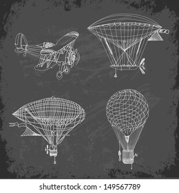 Retro aviation collection on blackboard, Vector illustration.