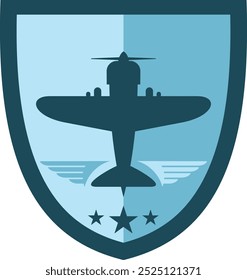 Logotipo da aviação retrô. Escudo de insígnias da força aérea