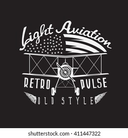 retro aviation vector design with airplane and wings