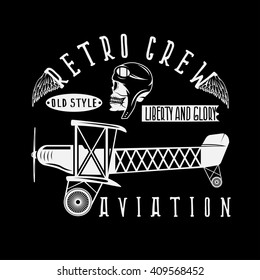 retro aviation vector design with skull,airplane and wings