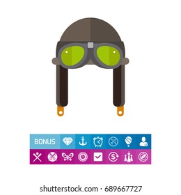 Retro aviator helmet with glasses icon