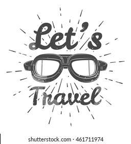  Retro aviator pilot glasses goggles. Vintage object. Vector Illustration. Isolated on white. Let's travel, traveling. 