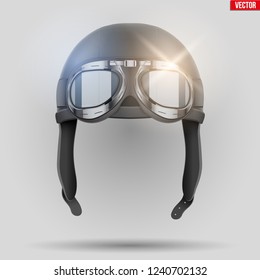 Retro aviator pilot leather helmet with goggles. Aviation History Symbol. Vintage style. Vector Illustration.